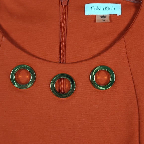 Calvin Klein Womens Dress Grommet Neck Sheath 10 Red Sleeveless Workwear Chic - Picture 11 of 12